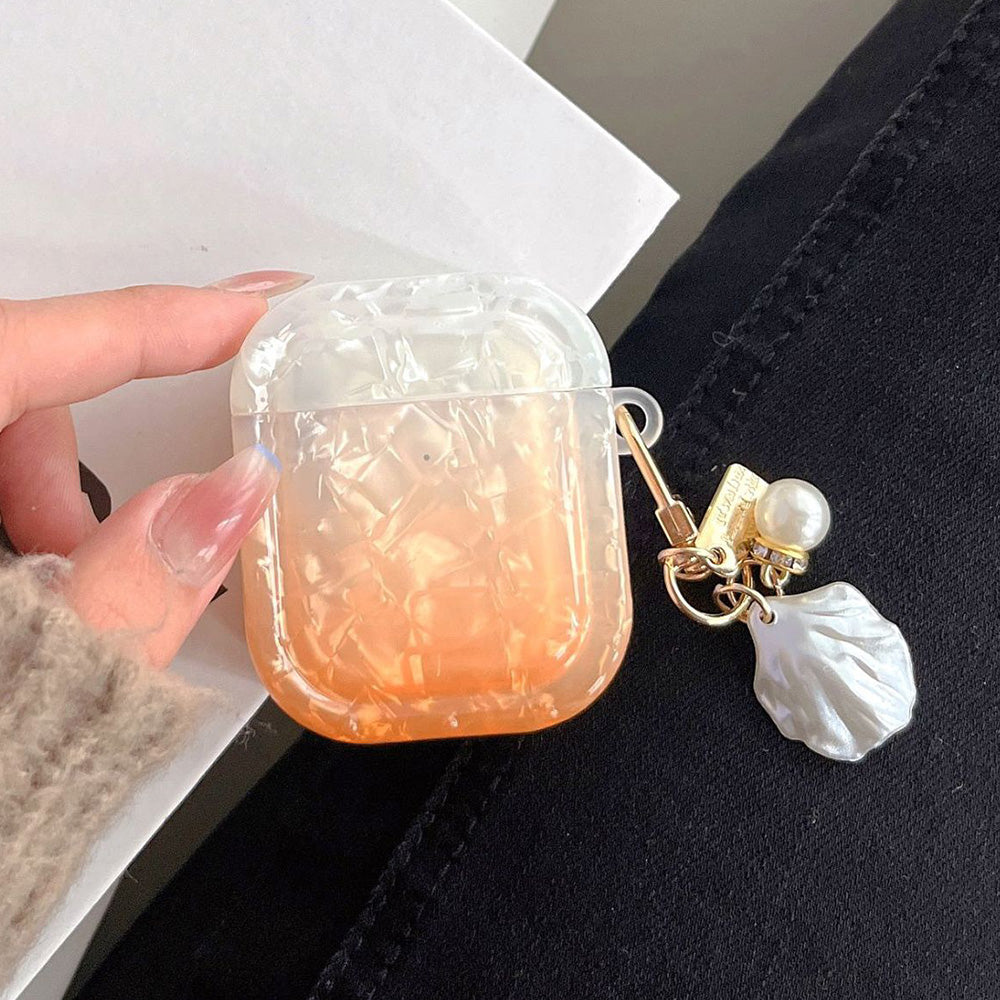 TPU Cover for Apple AirPods with Charging Case (2016) / (2019) / AirPods with Wireless Charging Case (2019) , Gradient Shell Grain Square Earphone Case with Pendant - Orange TPU Cover for Apple AirPods with Charging Case (2016) / (2019) / AirPods with Wireless Charging Case (2019) , Gradient Shell Grain Square Earphone Case with Pendant - Orange